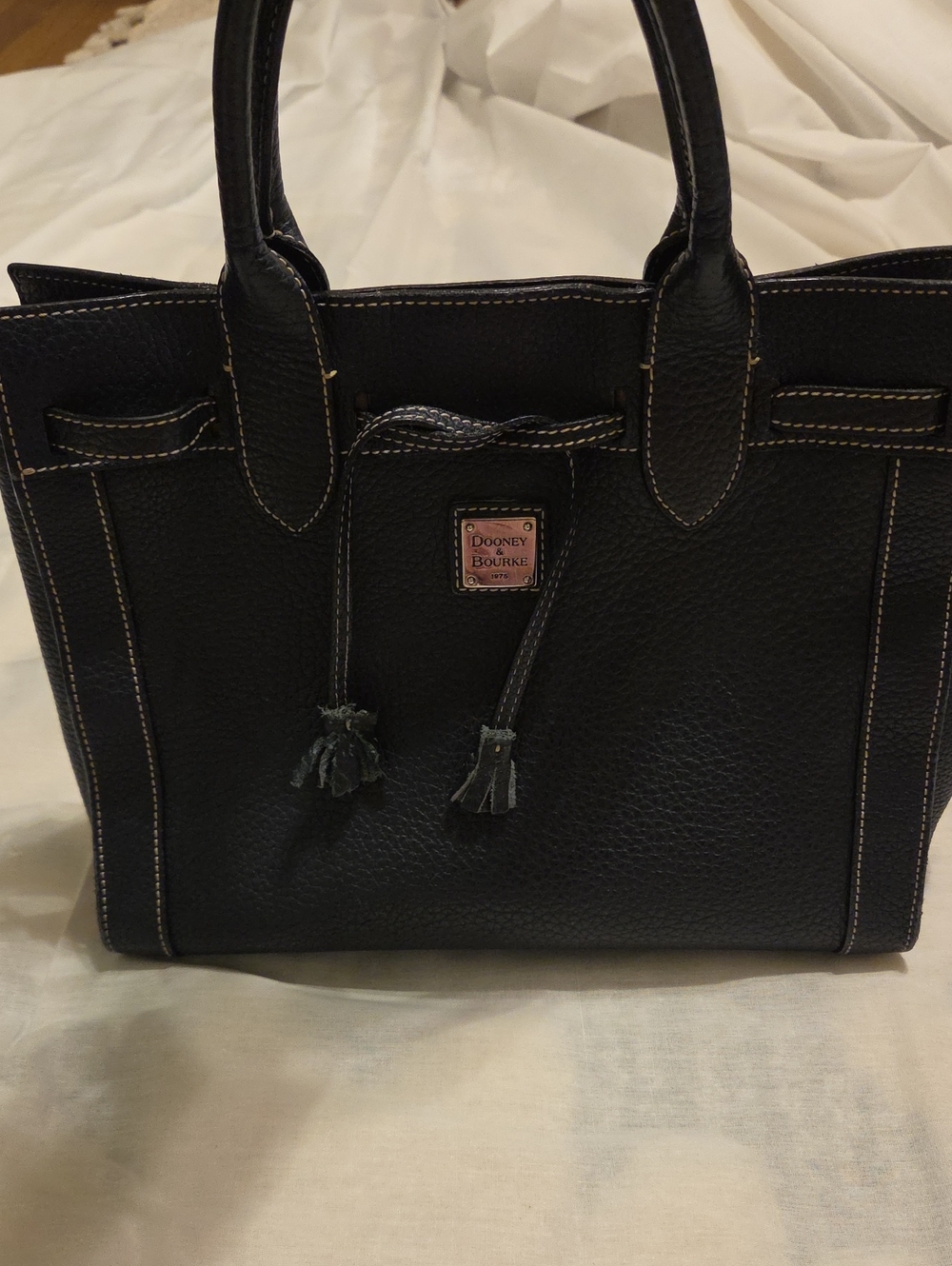 Dooney & Bourke Blue Pebbled Leather Tote with Tassel Drawstring